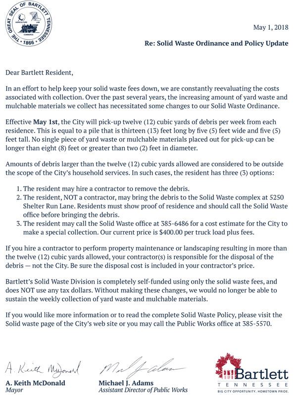 Solid Waste Bartlett, TN Official site